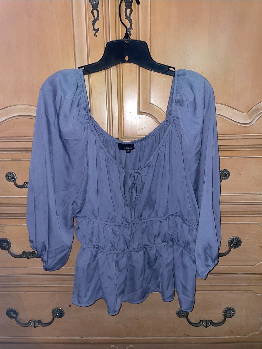 TALENTLESS Dusty Blue Scoop-Neck Peasant Blouse